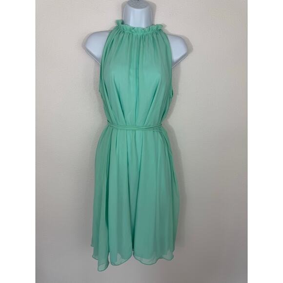 PinkBlush Maternity Mint Green Ruffle Neck Dress Size Large - Picture 1 of 5